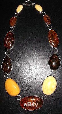 Rare Natural Baltic Butterscotch Egg Yolk Honey Amber Sterling Silver Necklace