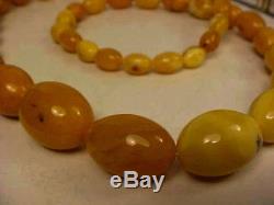 Rare Vintage 34 Natural Baltic Butterscotch Egg Yolk Amber Beads Necklace 86 gr
