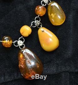 Rare Vintage Natural Baltic Amber Fossilized Tree Sap Necklace, Antique