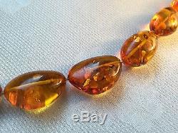 Rare Vintage Natural Baltic Honey Amber Beaded Necklace, 98 g, 31 long