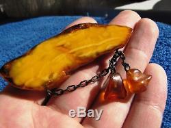 Real Baltic amber 16 g yolk yellow pin brooch gems USSR Jewelry