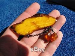 Real Baltic amber 16 g yolk yellow pin brooch gems USSR Jewelry