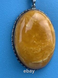Rich Antique 1900s Natural Baltic Egg Yolk Butterscotch Marbled Amber Pendant