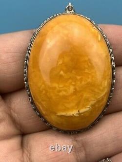 Rich Antique 1900s Natural Baltic Egg Yolk Butterscotch Marbled Amber Pendant