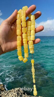 Rosary Natural 100% Baltic Polish Amber 33 Beads Tasbih Old Stone 2 Certificate