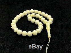 Royal White Islamic 33 Prayer Beads Baltic Amber Formed Pressed Tasbih 20g #4574