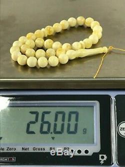 Royal White Islamic 33 Prayer Beads Baltic Amber Formed Pressed Tasbih 26g #4592