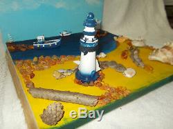 Sea Diorama Figure Baltic coast Fishing Boat Lighthouse Real Amber nature craft