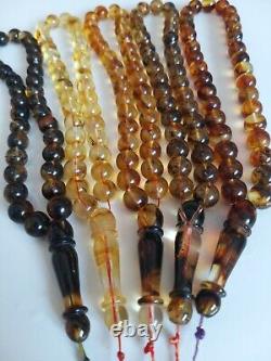 Set 5 pieses Natural Baltic Amber 33 Round Beads Islamic Prayer Rosaries 82grams