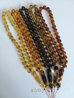 Set 5 pieses Natural Baltic Amber 33 Round Beads Islamic Prayer Rosaries 82grams
