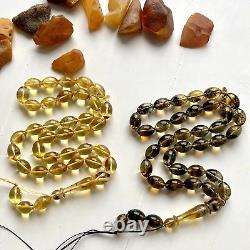 Set Of Two Natural Baltic Amber 30g. Islamic Prayer Rosary Olive 33 Beads Tasbih