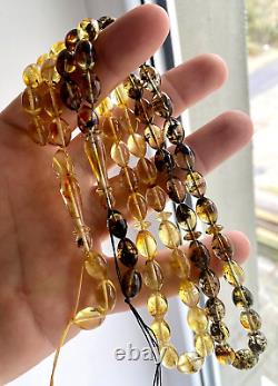 Set Of Two Natural Baltic Amber 30g. Islamic Prayer Rosary Olive 33 Beads Tasbih