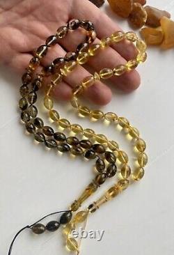 Set Of Two Natural Baltic Amber 30g. Islamic Prayer Rosary Olive 33 Beads Tasbih