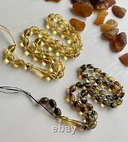 Set Of Two Natural Baltic Amber 30g. Islamic Prayer Rosary Olive 33 Beads Tasbih