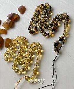 Set Of Two Natural Baltic Amber 30g. Islamic Prayer Rosary Olive 33 Beads Tasbih