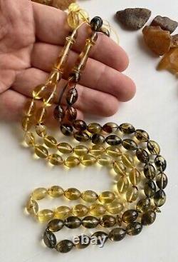 Set Of Two Natural Baltic Amber 30g. Islamic Prayer Rosary Olive 33 Beads Tasbih