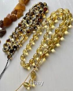 Set Of Two Natural Baltic Amber 30g. Islamic Prayer Rosary Olive 33 Beads Tasbih