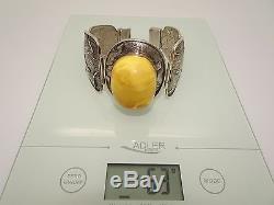 Silver 925 Natural Egg Yolk Butterscotch Baltic Amber Bracelet Unique 63 Grams