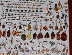 Solid 925 Sterling Silver Natural Baltic Amber 182 Pieces MIXED LOT 747 Grams