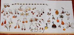 Solid 925 Sterling Silver Natural Baltic Amber 42 Pieces MIXED LOT 129.7 Grams