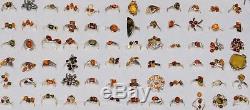Solid 925 Sterling Silver Natural Baltic Amber Ring LOT 388 Pieces 1123 Grams