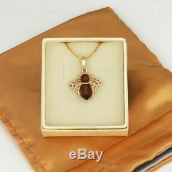 Solid 9ct Gold Natural Baltic Honey Amber BUMBLE BEE Pendant (Handmade UK)