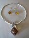 Sterling Silver Baltic Amber LARGE COLLAR NECKLACE and EARRINGS! WOW