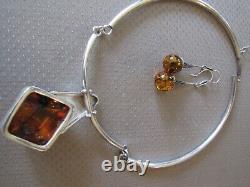 Sterling Silver Baltic Amber LARGE COLLAR NECKLACE and EARRINGS! WOW