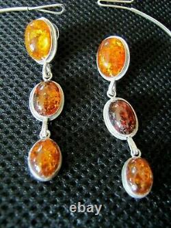 Sterling Silver Baltic Amber LARGE Y NECKLACE and Matching EARRINGS! WOW