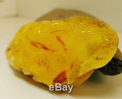 Stone Natural Baltic Amber Carved By Hand 31,4g Butterscotch White Vintage A-110