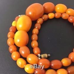 Stunning Heavy Antique Baltic Amber Beads Necklace Egg Yolk Butterscotch 40g