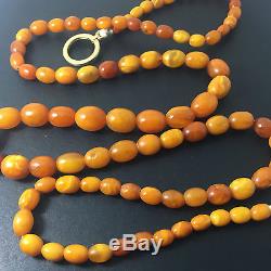 Stunning Heavy Antique Baltic Amber Beads Necklace Egg Yolk Butterscotch 45g