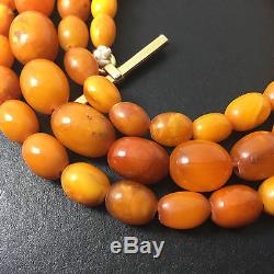 Stunning Heavy Antique Baltic Amber Beads Necklace Egg Yolk Butterscotch 45g
