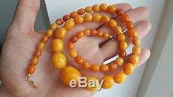Super! Natural egg yolk Baltic amber antique beads necklace with golden clasp
