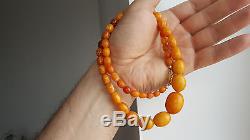 Super! Natural egg yolk Baltic amber antique beads necklace with golden clasp