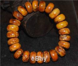 Tibetan antique amber bracelet old baltic natural mala prayer beads butterscotch