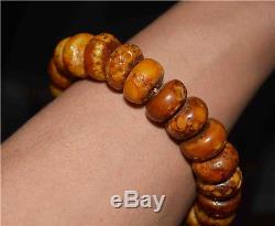 Tibetan antique amber bracelet old baltic natural mala prayer beads butterscotch