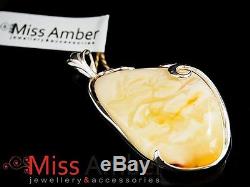 UNiQuE LOVEly Hand-Made PENDANT 100% NATURAL MILKY Baltic Amber 925 Silver 16.6g