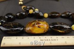 Unique Natural Baltic Amber Necklace Massive 85g Multicolored Infused Silver
