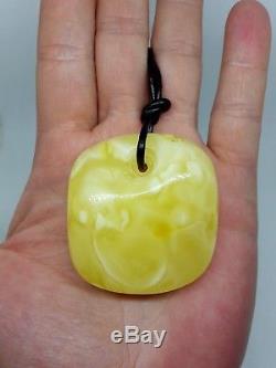 Unique Natural Baltic Sea Amber White/Marble/Yellow pendant with leather 32.73g
