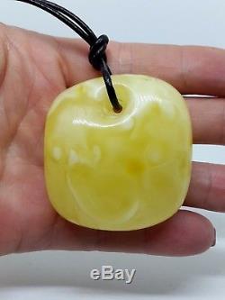 Unique Natural Baltic Sea Amber White/Marble/Yellow pendant with leather 32.73g