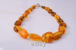 Unique Natural Charming Baltic Amber Necklace Honey Color with Textured Beads