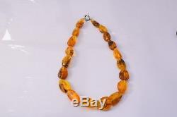 Unique Natural Charming Baltic Amber Necklace Honey Color with Textured Beads