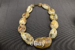 Unique Raw Natural Baltic Amber Necklace Bracelet Set Bright Whilte Color 146g