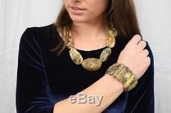 Unique Raw Natural Baltic Amber Necklace Bracelet Set Bright Whilte Color 146g
