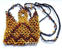 Unique Vintage Natural Baltic Amber Polished Beads Handbag Honey Cognac 124 g