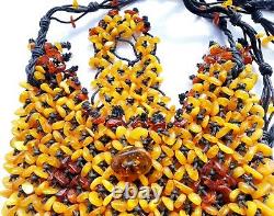 Unique Vintage Natural Baltic Amber Polished Beads Handbag Honey Cognac 124 g