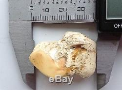 Unique natural shape white bone polished Baltic amber drop nugget