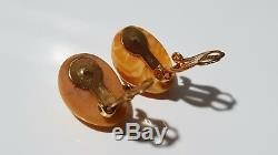 VINTAGE NATURAL POLISHED BALTIC BUTTERSCOTCH AMBER earrings clips 6.3 GRAMS