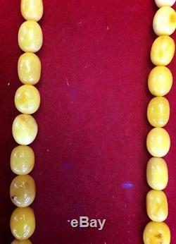 VINTAGE REAL BUTTERSCOTCH NATURAL BALTIC AMBER EGG YOLK BEADS NECKLACE 47.59 G